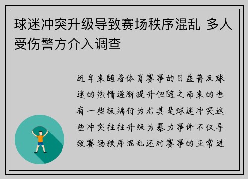 球迷冲突升级导致赛场秩序混乱 多人受伤警方介入调查 球迷冲突升级导致赛场秩序混乱 多人受伤警方介入调查